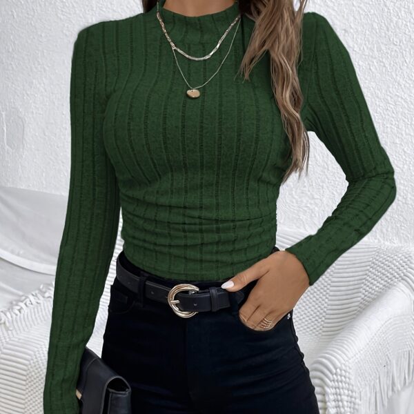 Women's Round Neck Knitted Ribbed Slim Fit Autumn And Winter Warm And Comfortable Base T-shirt