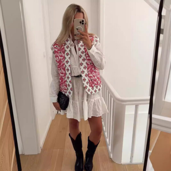 Women's Street Printing Quilted Cotton Stitching Vest Coat