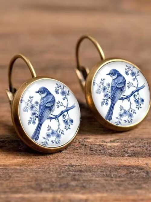 French Hook Retro Bluebird Time Gem Glass