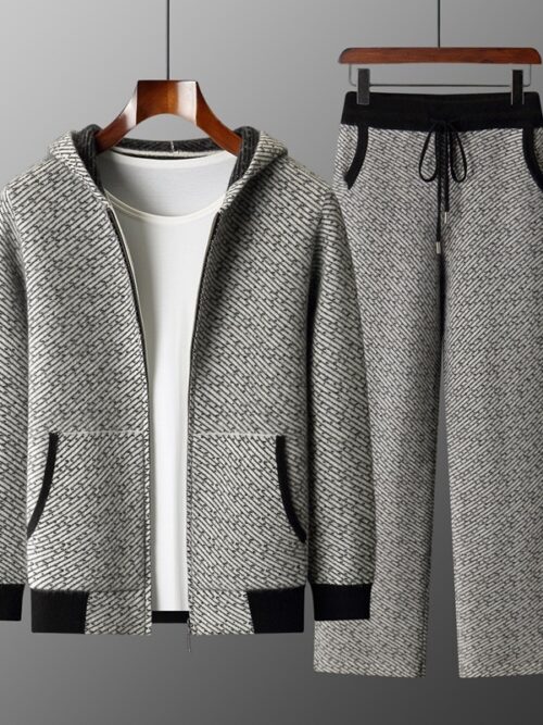 Men's Hooded Sweater Cardigan Casual Set