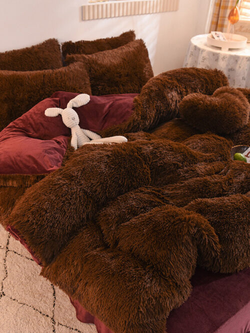 Luxury Thick Fleece Duvet Cover Queen King Winter Warm Bed Quilt Cover Pillowcase Fluffy Plush Shaggy Bedclothes Bedding Set Winter Body Keep Warm